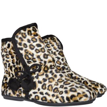 BEREVERE WOMENS BOBBLE BOOT SLIPPER - LEOPARD