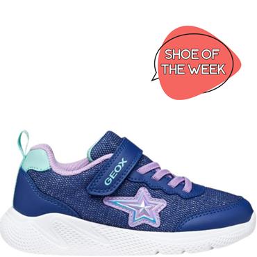 GEOX GIRLS GLITTER STRAP TRAINER - BLUE LILAC