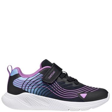 GEOX GIRLS STRAP ELASTIC LACE TRAINERS - BLACK PINK