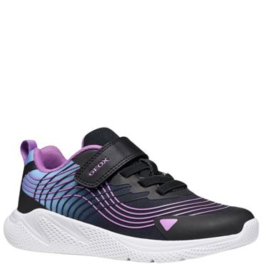 GEOX GIRLS STRAP ELASTIC LACE TRAINERS - BLACK PINK