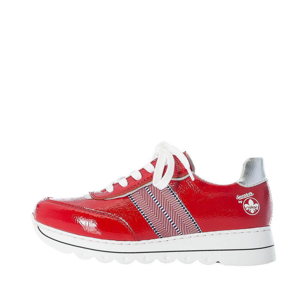 RIEKER WOMENS LACE TRAINER - RED PATENT | Paul Byron Shoes | Ireland