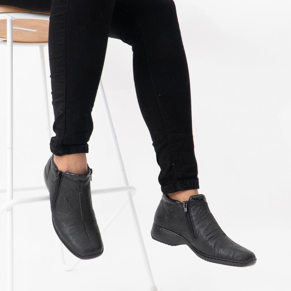 RIEKER WOMENS 2 ZIP ANKLE BOOT BLACK Paul Byron Shoes Ireland