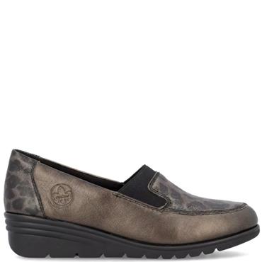 RIEKER WOMENS LOW WEDGE SLIP ON SHOE - BRONZE