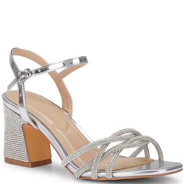 TRUFFLE WOMENS MID HEEL SANDAL - SILVER
