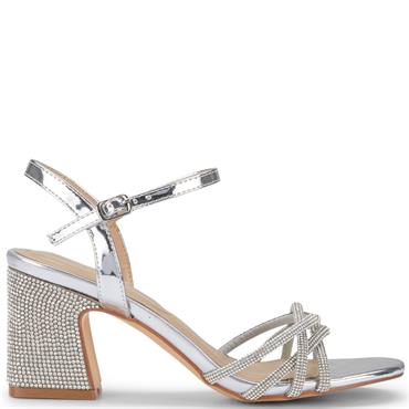 TRUFFLE WOMENS MID HEEL SANDAL - SILVER