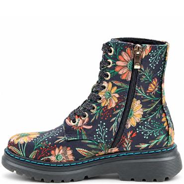 HEAVENLY FEET WOMENS ZIP LACE ANKLE BOOT - BLACK DAISY
