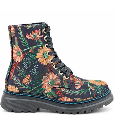 HEAVENLY FEET WOMENS ZIP LACE ANKLE BOOT - BLACK DAISY