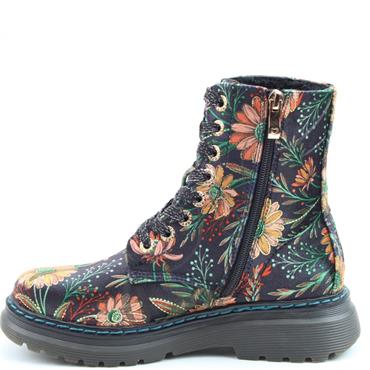 HEAVENLY FEET WOMENS ZIP LACE ANKLE BOOT - BLACK DAISY