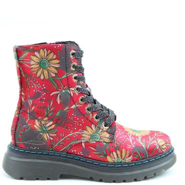 HEAVENLY FEET WOMENS ZIP LACE ANKLE BOOT - RED DAISY