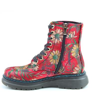 HEAVENLY FEET WOMENS ZIP LACE ANKLE BOOT - RED DAISY