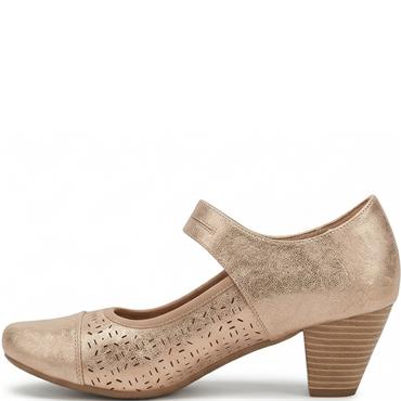 REDZ WOMENS MID HEEL STRAP COURT SHOE - GOLD
