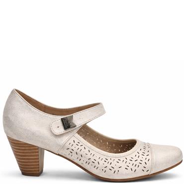 REDZ WOMENS MID HEEL STRAP COURT SHOE - SILVER