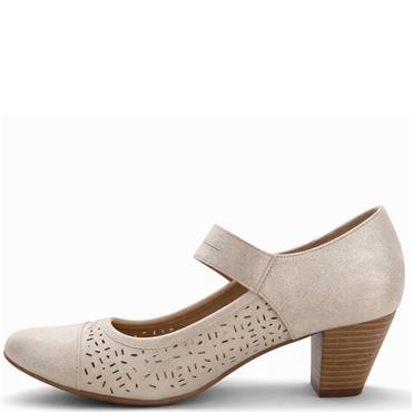 REDZ WOMENS MID HEEL STRAP COURT SHOE - SILVER