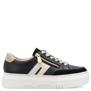 RIEKER WOMENS ZIP LACE TRAINER - BLACK
