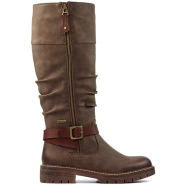 LUNAR WOMENS MARGO ZIP HIGH LEG BOOT - BROWN