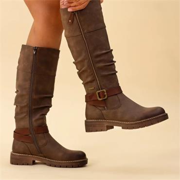 LUNAR WOMENS MARGO ZIP HIGH LEG BOOT - BROWN