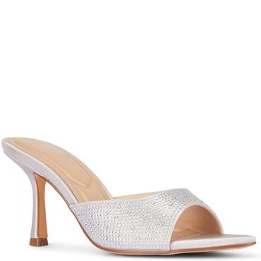 TRUFFLE WOMENS MID HEEL SANDAL - SILVER SATIN