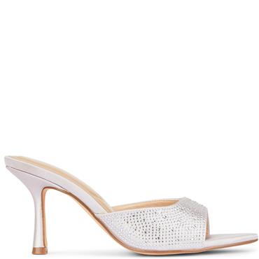 TRUFFLE WOMENS MID HEEL SANDAL - SILVER SATIN