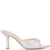 TRUFFLE WOMENS MID HEEL SANDAL - SILVER SATIN