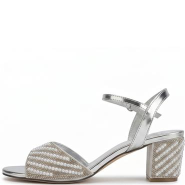 V CONTE WOMENS MID HEEL STRAP SANDAL - SILVER