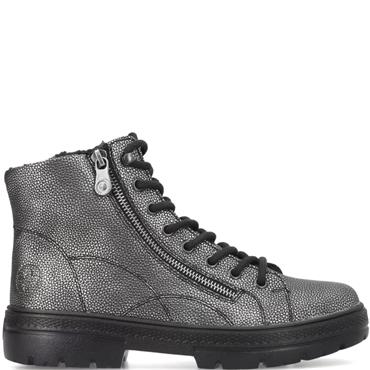 RIEKER WOMENS ZIP LACE ANKLE BOOT - SILVER PLATINUM