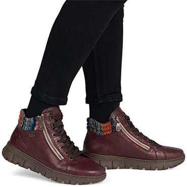 RIEKER WOMENS LEATHER LACE ANKLE BOOT - RED