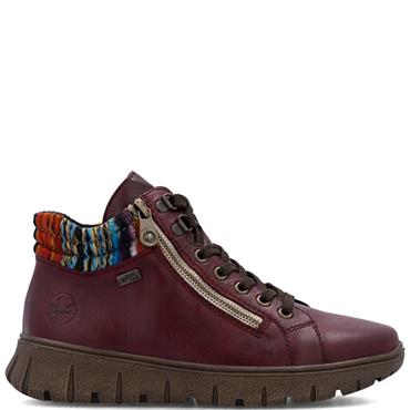 RIEKER WOMENS LEATHER LACE ANKLE BOOT - RED