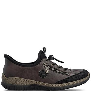 RIEKER WOMENS ELASTIC ZIP COMFORT SHOE - BROWN