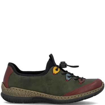 RIEKER WOMENS ELASTIC COMFORT SHOE - GREEN MULTI