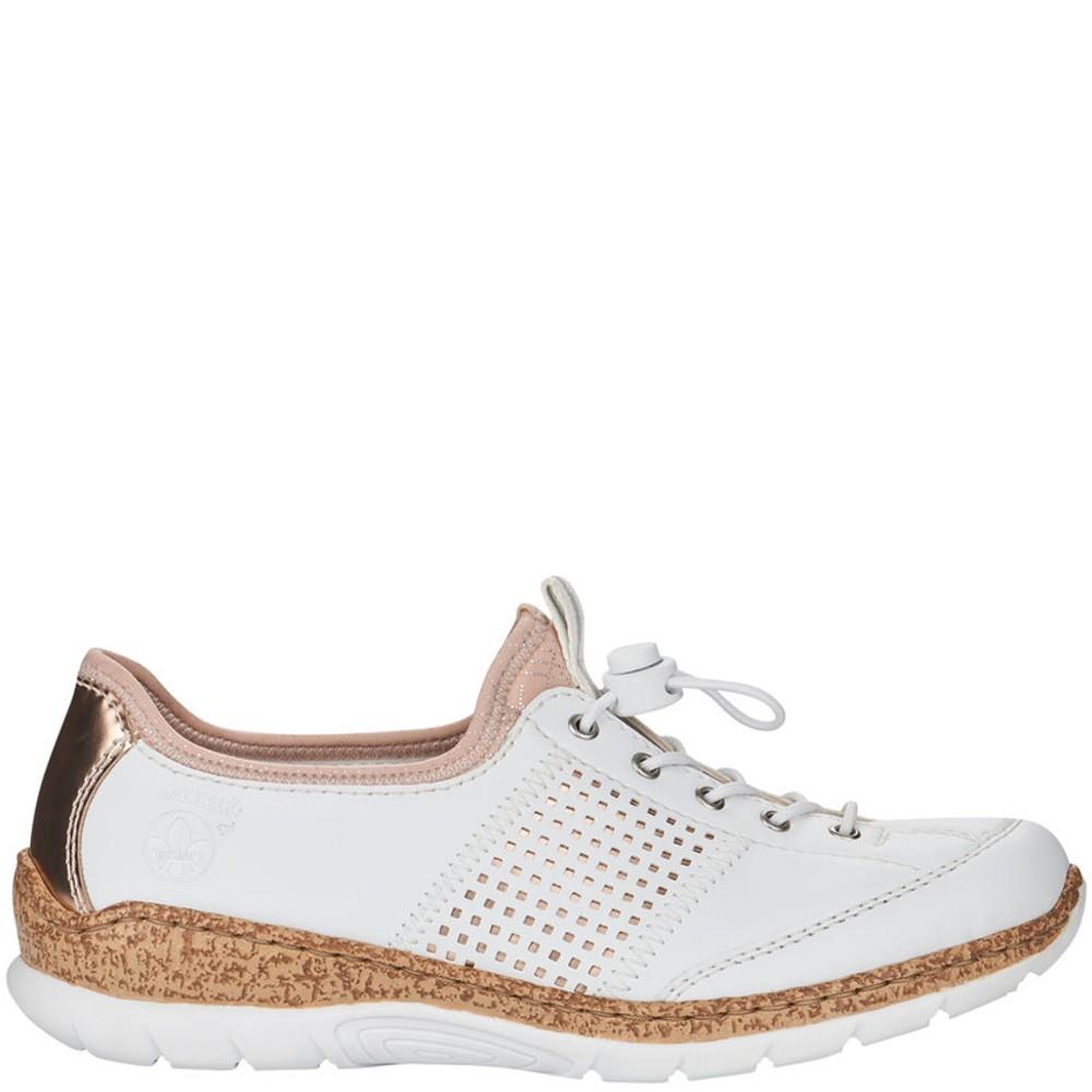 RIEKER WOMENS PULL CORD TRAINER WHITE MULTI Paul Byron Shoes Ireland