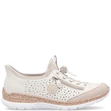 RIEKER WOMENS LACE TRAINERS - BEIGE