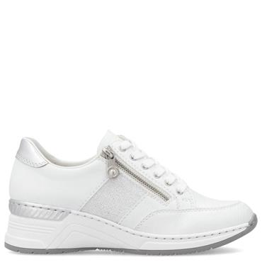 RIEKER WOMENS LACE ZIP TRAINER - WHITE