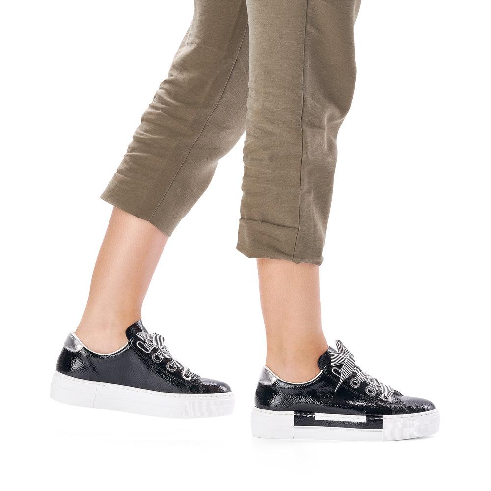 RIEKER WOMENS LACE TRAINER - BLACK WHITE | Paul Byron Shoes | Ireland