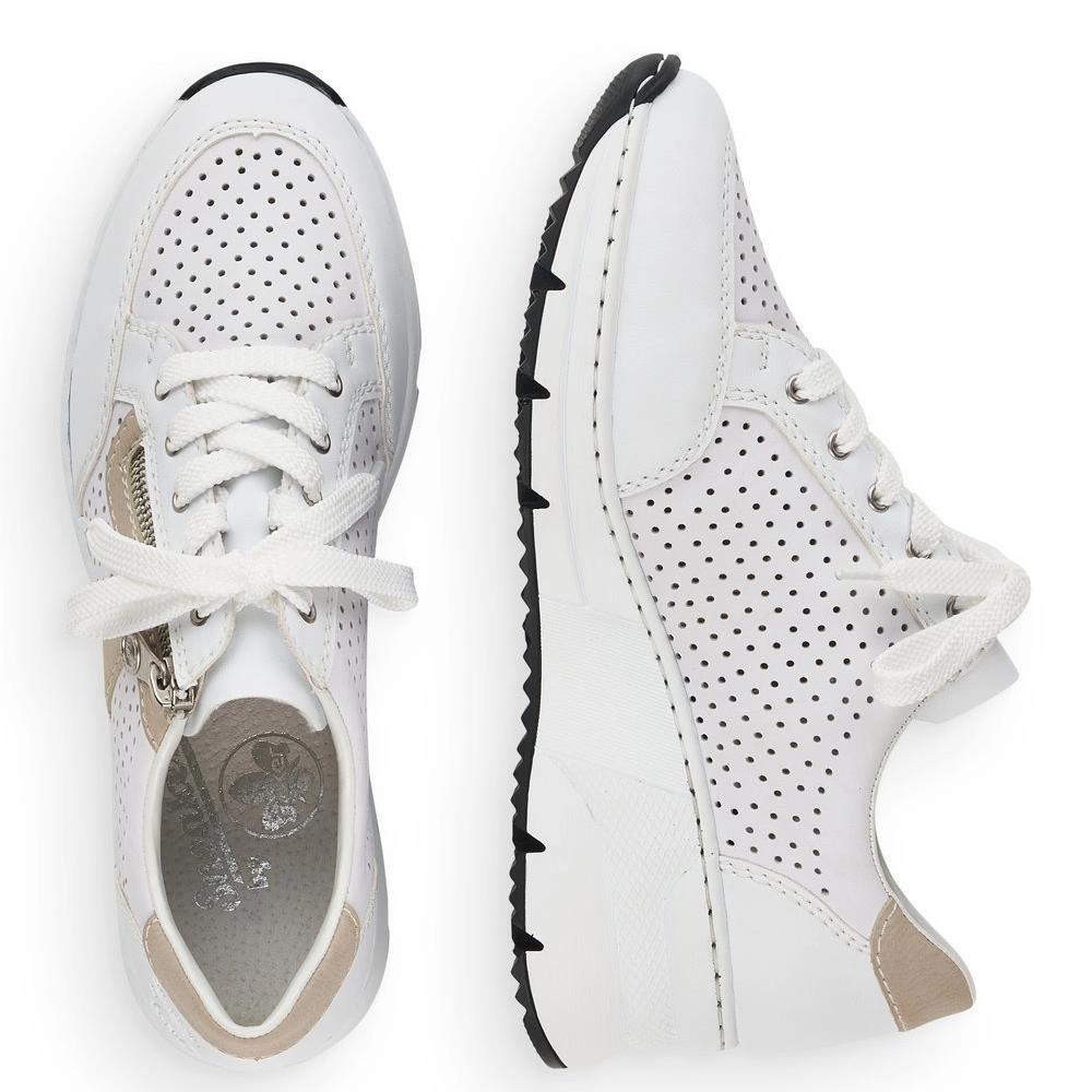 RIEKER WOMENS WEDGE ZIP LACE TRAINER - WHITE MULTI | Paul Byron Shoes | Ireland