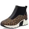 RIEKER WOMENS WEDGE ZIP ANKLE BOOT - LEOPARD MULTI