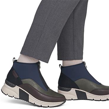 RIEKER WOMENS WEDGE ZIP ANKLE BOOT - MULTI