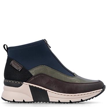 RIEKER WOMENS WEDGE ZIP ANKLE BOOT - MULTI
