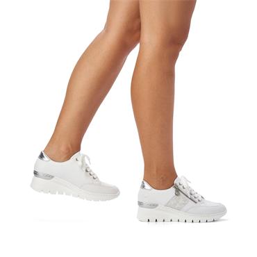 RIEKER WOMENS WEDGE ZIP LACE TRAINER - WHITE
