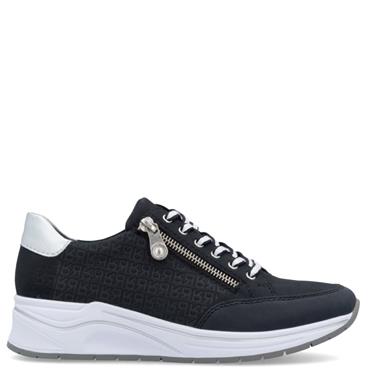 RIEKER WOMENS WEDGE ZIP LACE TRAINER - BLUE