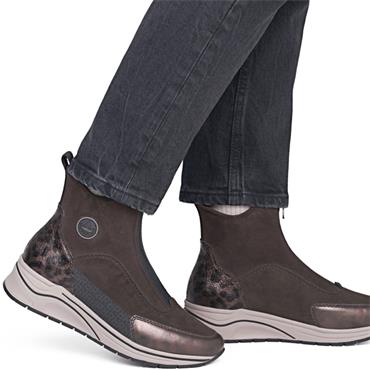 RIEKER WOMENS ZIP ANKLE BOOT - BROWN