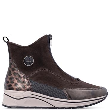 RIEKER WOMENS ZIP ANKLE BOOT - BROWN