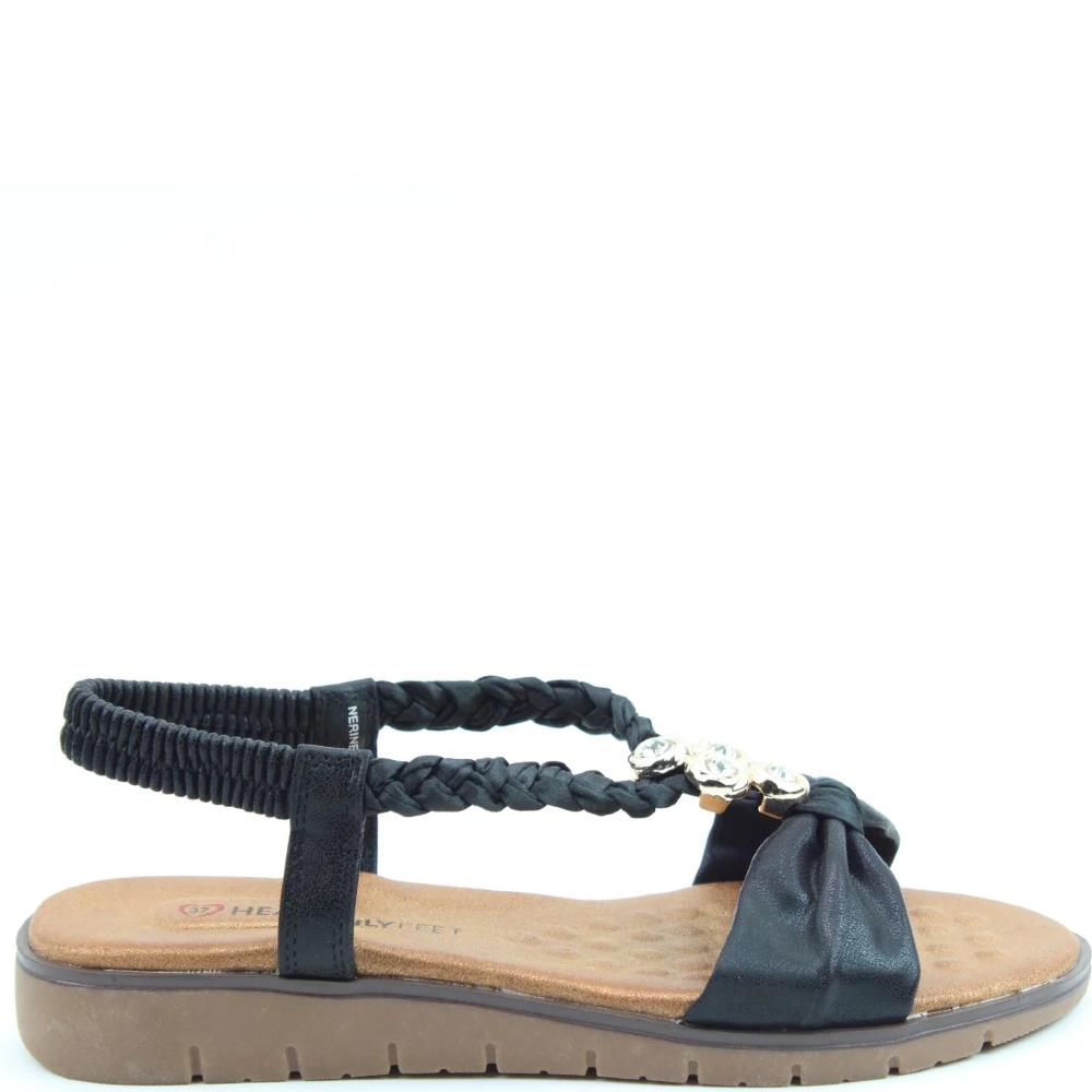 HEAVENLY FEET WOMENS FLAT STRAP SANDAL BLACK Paul Byron Shoes Ireland
