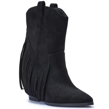 TRUFFLE WOMENS COWBOY ANKLE BOOT - BLACK