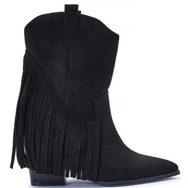 TRUFFLE WOMENS COWBOY ANKLE BOOT - BLACK