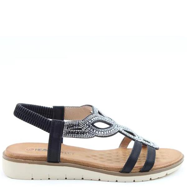 HEAVENLY FEET WOMENS LOW WEDGE SANDAL - BLACK | Paul Byron Shoes | Ireland
