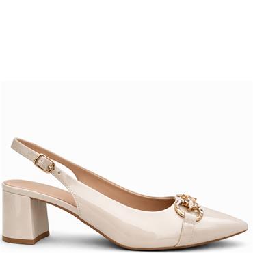 REDZ WOMENS MID HEEL STRAP SLING BACK - BEIGE PATENT
