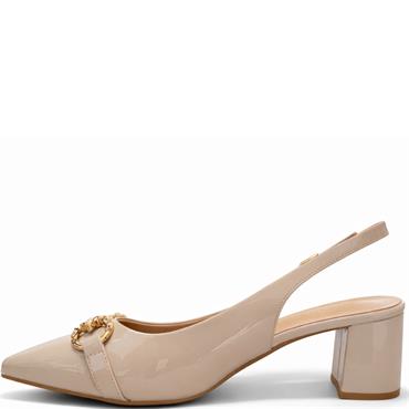 REDZ WOMENS MID HEEL STRAP SLING BACK - BEIGE PATENT