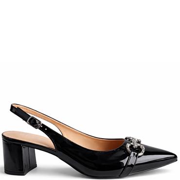 REDZ WOMENS MID HEEL STRAP SLING BACK - BLACK PATENT