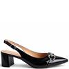 REDZ WOMENS MID HEEL STRAP SLING BACK - BLACK PATENT