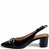 REDZ WOMENS MID HEEL STRAP SLING BACK - BLACK PATENT